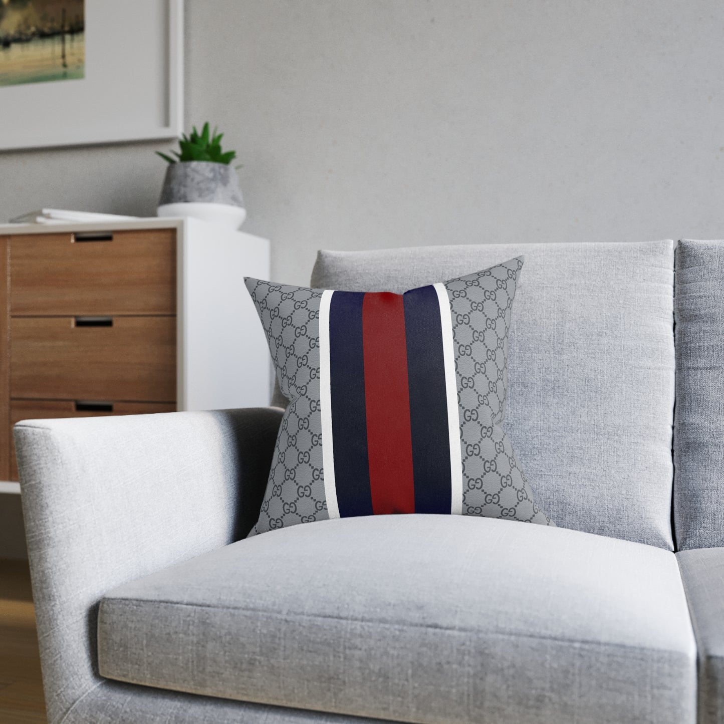 Monogram inspired w/ blue red white stripe